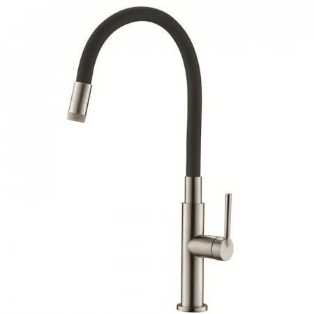 Змішувач для кухні Koer KI-70032-02 з нерж. сталі SUS304 (Колір нерж+силіконовий вилив чорний) (KR5548)