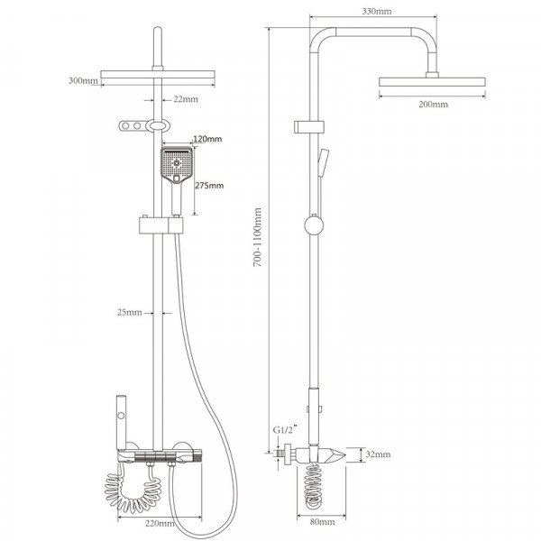 Душова колона Champion PBM-009-J Graphite зі змішувачем з кнопковим перемикачем, 4 режими (CH6501)