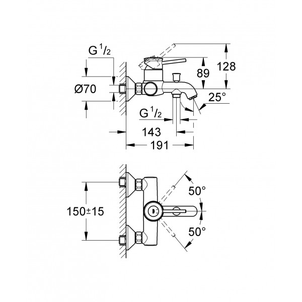 Змішувач для ванни Grohe BauClassic (32865000)