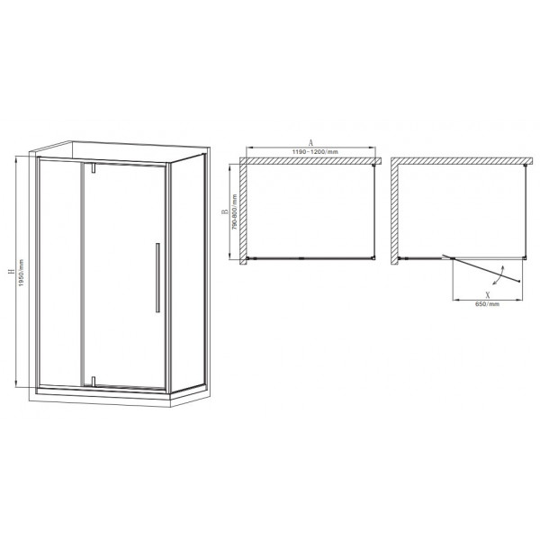 Душова кабіна без піддону Mixxus Premium BEVEL SC01-120x80x195-TR Chrome прозоре скло 6мм (MI6871)