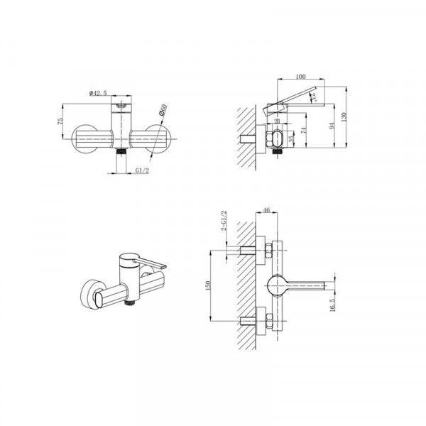 Змішувач для гігієнічного душу Mixxus Lord 024 Graphite з лійкою (Колір графіт) (MI7136)