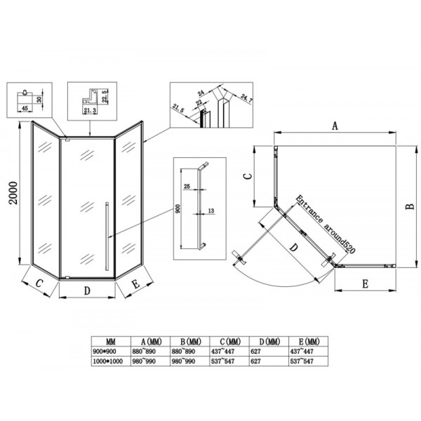 Душова кабіна без піддону Koer SR SC06-90x90x200-TR-07 прозоре скло Easy Clean 8мм, графіт (KR5366)