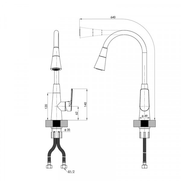 Змішувач для кухні Mixxus Premium Matis 011-T (NUT) Graphite Refl.Black (Колір граф.+сил.вилив чорн) (MI8268)
