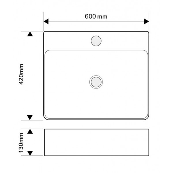 Раковина підвісна-накладна Mixxus Premium QUADRO-0204 600x420x130mm (отвір під змішувач, перелив) (MP6719)