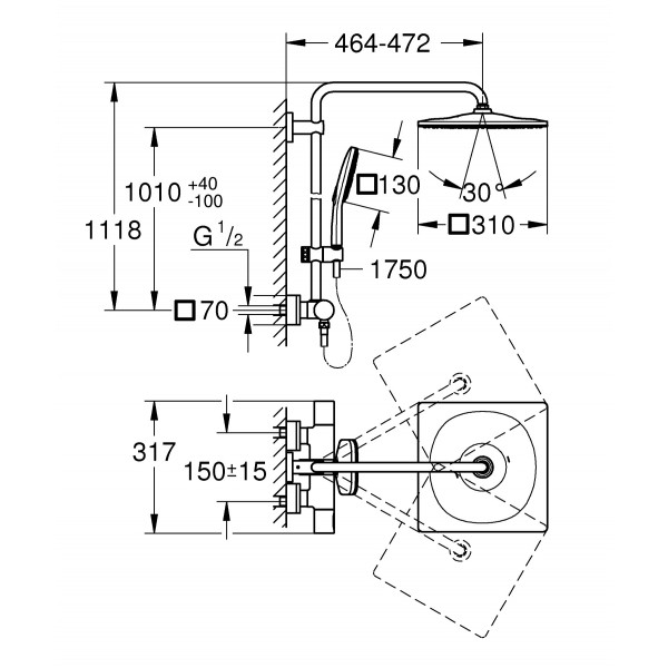 Душова система з термостатом для душа Grohe Rainshower System (26649000)