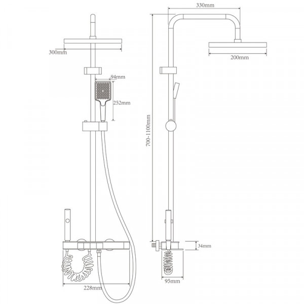 Душова колона зі змішувачем з кнопковим перемикачем з алюмінію CHAMPION PBD-009-J GRAPHITE, 4 режими (CH6550)