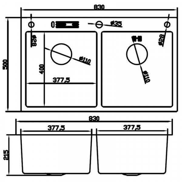 Мийка з нержавіючої сталі MIXXUS MH8350-DK NANO-SILVER (3.0/0.8) колір нержавійка (MI7052)