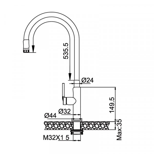 Змішувач для кухні Koer KI-70032-07 з нерж. сталі SUS304 (Колір графіт+силіконовий вилив чорний) (KR5549)