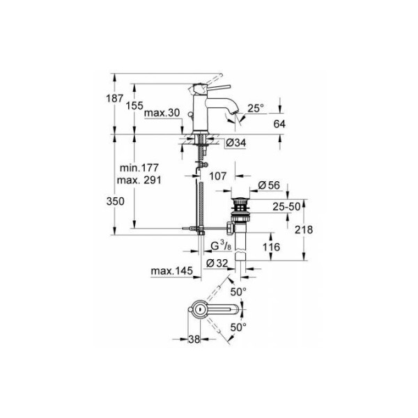 Змішувач для умивальника з дон. клапаном Grohe BauClassic (23161000)