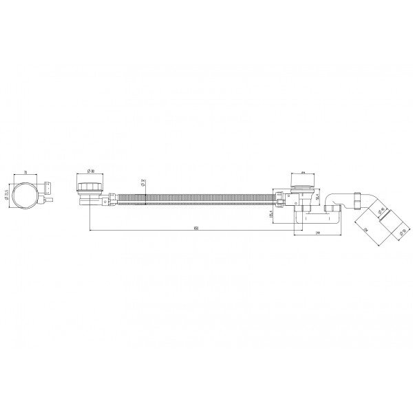 Сифон для ванни Koer BD-04-01 напівавтоматичний з переливом, без ревізії (Колір хром) 1 1/2'' (KR5442)
