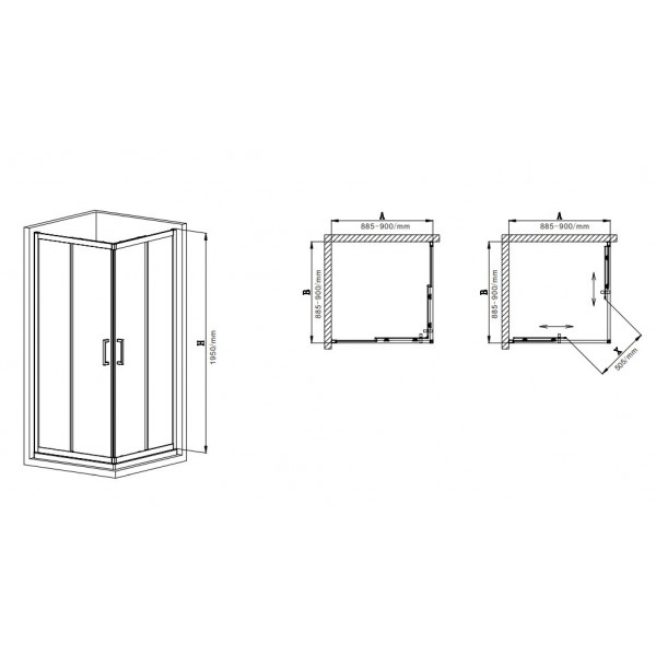 Душова кабіна без піддону Mixxus Premium DIVERSE SC02-90x90x195-TR Chrome прозоре скло 5мм (MI6861)