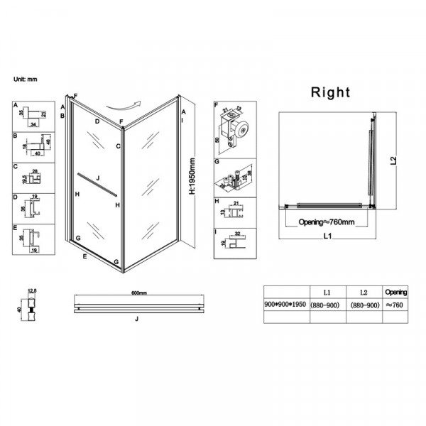 Душова кабіна без піддону Koer SR SC09-90x90x200-R-TR-01 прозоре скло Easy Clean 6мм Хром (KR5770)