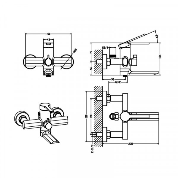 Душова колона зі змішувачем Mixxus Lord 009-J Graphite (Колір графіт) (MI7133)
