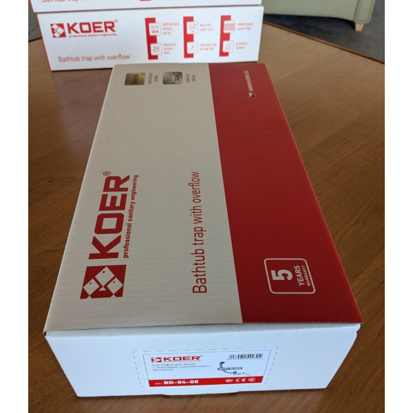 Сифон для ванни Koer BD-04-05 напівавтоматичний з переливом, без ревізії (Колір чорний) 1 1/2'' (KR5443)