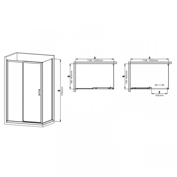 Душова кабіна без піддону Mixxus Premium DIVERSE SC03-120x80x195-TR Chrome прозоре скло 6мм (MI6867)