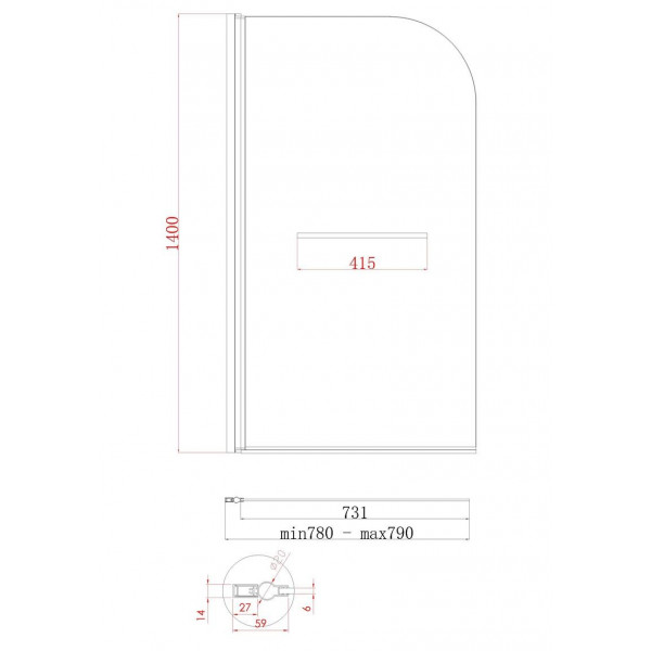 Шторки скляні на ванну Koer SR BS02-80x140-TR-01 прозоре скло 6мм, хром (KR5401)