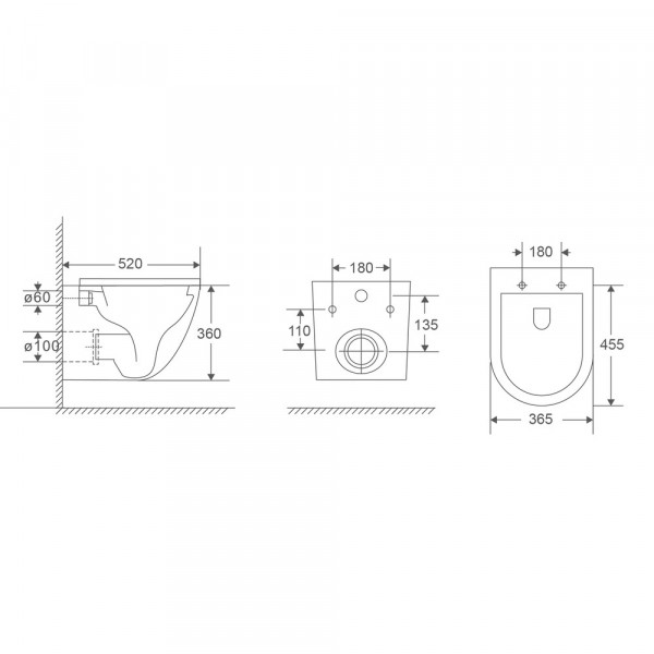 Унітаз підвісний Mixxus Premium Ellipse-0303-T3 520x365x360mm, система змиву Tornado 3.0 (MP6465)