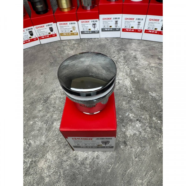 Донний клапан для раковини універсальний (з/без переливу) Koer PW-01-01 автоматичний (Click-Clack) (Колір хром) 1 1/4'' (KR3400)