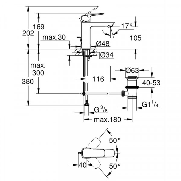 Одноважільний змішувач для раковини Grohe Cubeo M-розміру (1017490000)