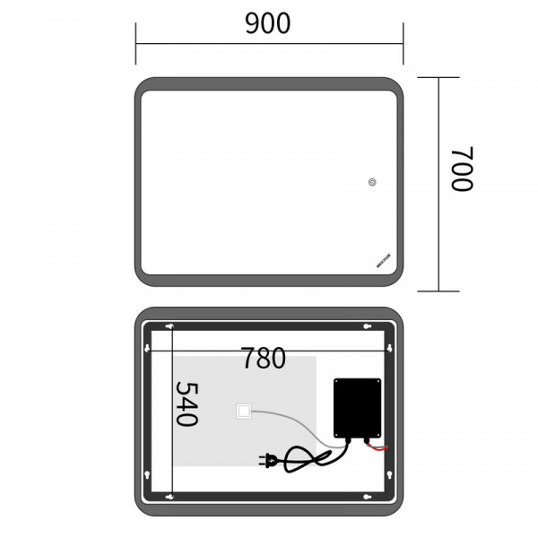 Дзеркало Mixxus Premium OLIVARY MR19-90x70-Reverse з Led Touch, Anti-fog, димером (3-6,5kK) (MP6630)