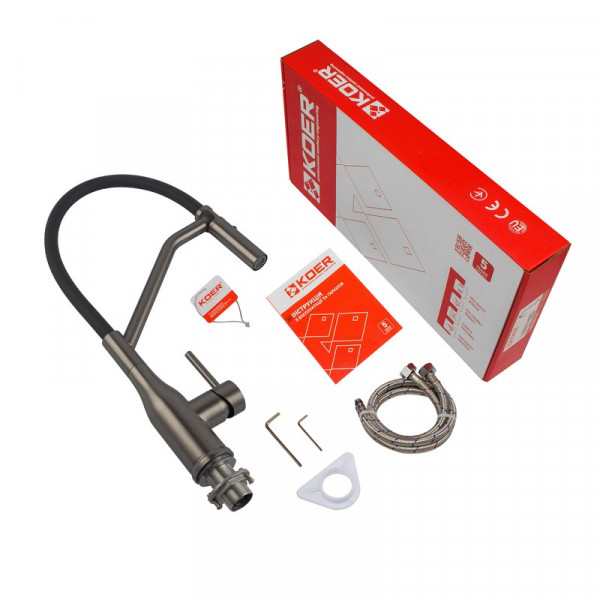 Змішувач для кухні Koer KI-70026-07 з чорним силіконовим виливом (KR5211)