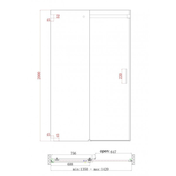 Двері в нішу Koer SR SD02-140x200-TR-01 прозоре скло Easy Clean 8мм, хром (KR5383)