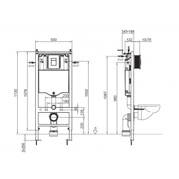 Інсталяція для підвісного унітазу Koer KT-0407 500x126x1150mm, без панелі змиву (KR5341)