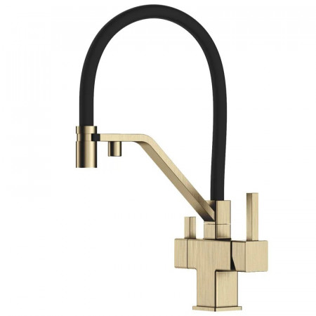 Змішувач для кухні KOER KB-72036-12 з виходом для пит.води (Колір матове золото+силік.вилив чорний) (KR5814)