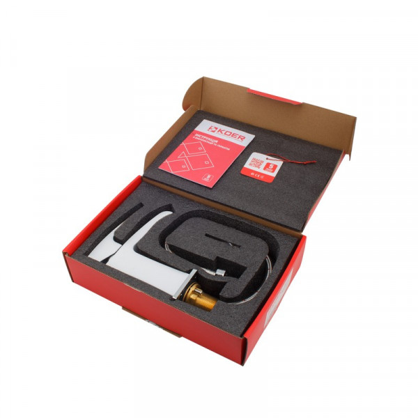 Змішувач для умивальника Koer KB-14007-04 водоспад (Колір хром+білий) (KR5155)