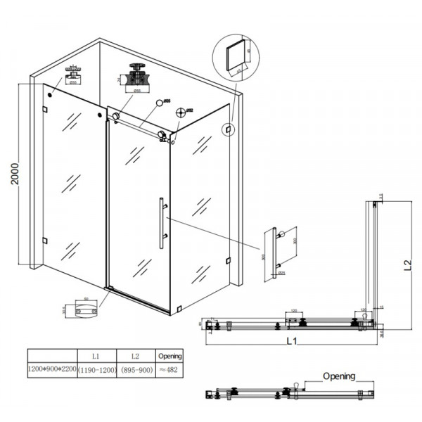 Душова кабіна без піддону Koer SR SC07-120x90x200-TR-01 прозоре скло Easy Clean 8мм, хром (KR5370)
