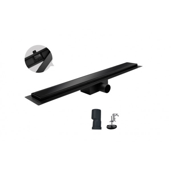 Душовий трап із нержавіючої сталі Koer FD08-70x700-GLASS Black 70x700мм зі склян. панеллю (KR5141)