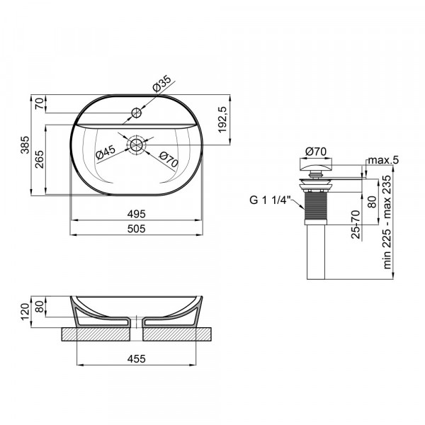 Раковина накладна Mixxus Premium ELLIPSE-0203 510х375х120mm з отвором під змішувач (MP6678)