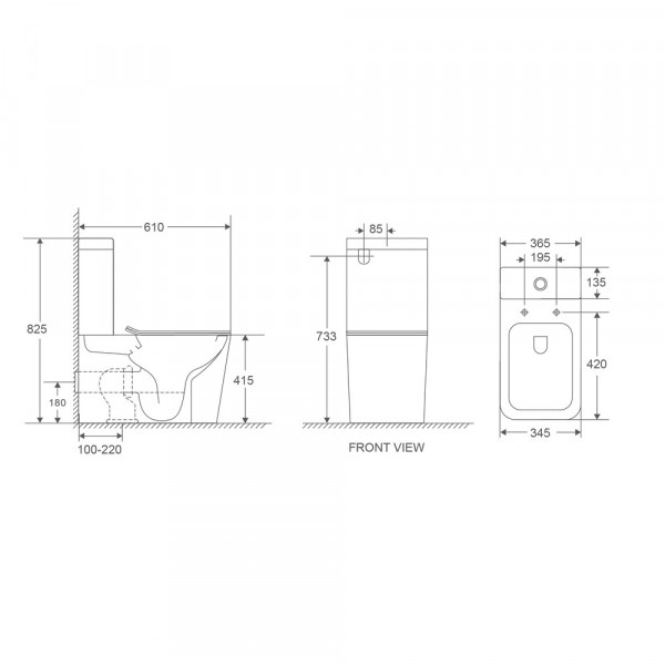 Унітаз-компакт Mixxus Premium Quadro-0401-R 610x365x825mm, система змиву RIMLESS (MP6457)