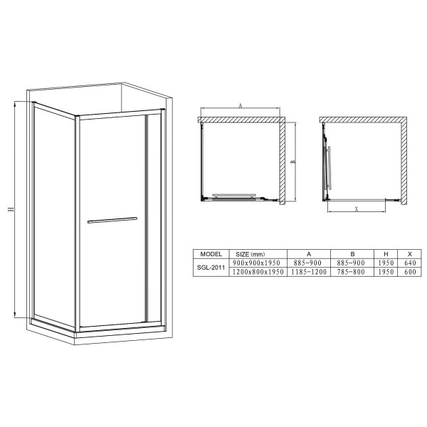 Душова кабіна без піддону Mixxus Premium Quadro SC01-90x90x195-TR Black прозоре скло 6мм (MI8292)