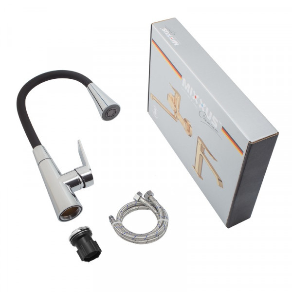 Змішувач для кухні Mixxus Premium Matis 011-T (NUT) Refl.Black (Колір хром+силік.вилив чорний) (MI8266)