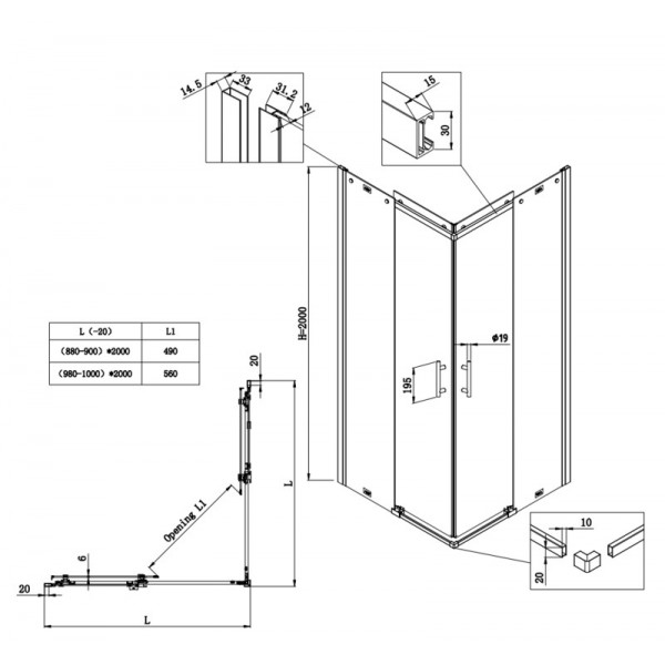 Душова кабіна без піддону Koer SR SC03-100x100x200-TR-01 прозоре скло Easy Clean 6мм, хром (KR5357)