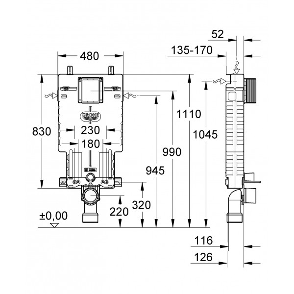 Інсталяція для унітазу із EPS корпусом Grohe (38643001)