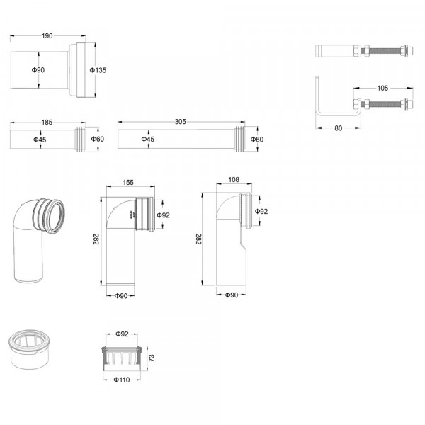 Комплект інсталяційний для унітазу Koer KT-0501-05 (з пан. змиву KT-0601-05 Чорна матова +звукоіз.) (KR5170)