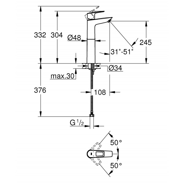 Змішувач на стільницю для раковини XL-розміру Grohe BauLoop New (32856001)