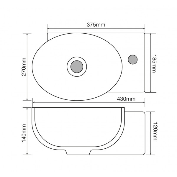 Раковина підвісна Mixxus Premium DIVERSE-1201-L 400х215х140mm з отвором під змішувач та переливом (MP6507)