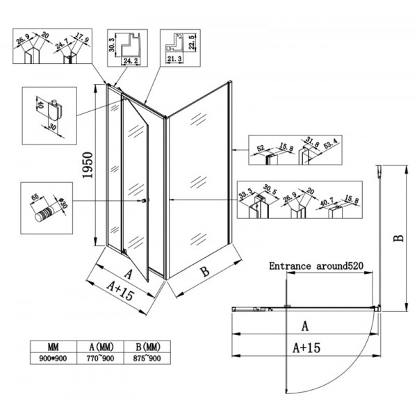 Душова кабіна без піддону Koer SR SC05-90x90x195-TR-01 прозоре скло Easy Clean 6мм, хром (KR5363)