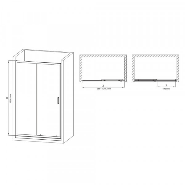 Двері у нішу розсувні MIXXUS PREMIUM DIVERSE SD01-100x185-TR CHROME прозоре скло 5мм (MI7165)