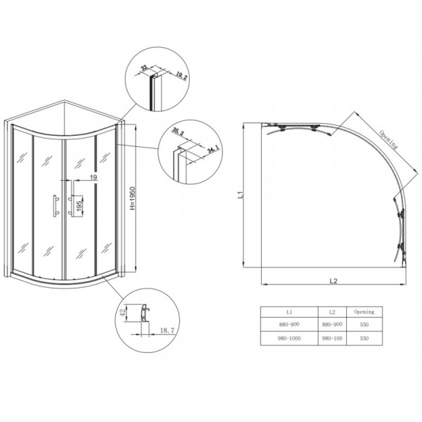 Душова кабіна без піддону Koer SR SC04-100x100x195-TR-01 прозоре скло Easy Clean 5мм, хром (KR5361)