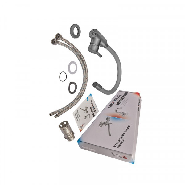 Змішувач для кухні MIXXUS SEO-011 GRAPHITE REFL.GRAY з силіконовим виливом з нерж.сталі SUS304, колір графіт (MI8225)