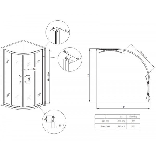Душова кабіна без піддону Koer SR SC04-90x90x195-TR-07 прозоре скло Easy Clean 5мм, графіт (KR5362)