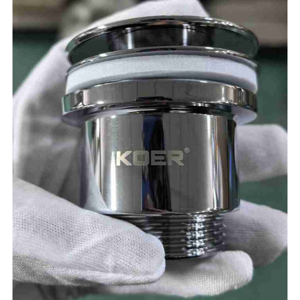 Донний клапан для раковини універсальний (з/без переливу) Koer PW-01-01 автоматичний (Click-Clack) (Колір хром) 1 1/4'' (KR3400)