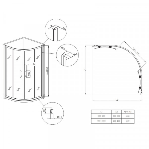 Душова кабіна без піддону Koer SR SC04-90x90x195-TR-02 прозоре скло Easy Clean 5мм SS Color (KR5682)