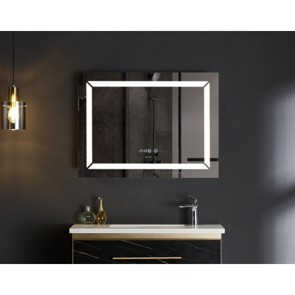 Дзеркало Mixxus LIGHT MR01-80x60 з Led Touch, Anti-fog, димером, регулятором яскравості, годинником (MI5998)