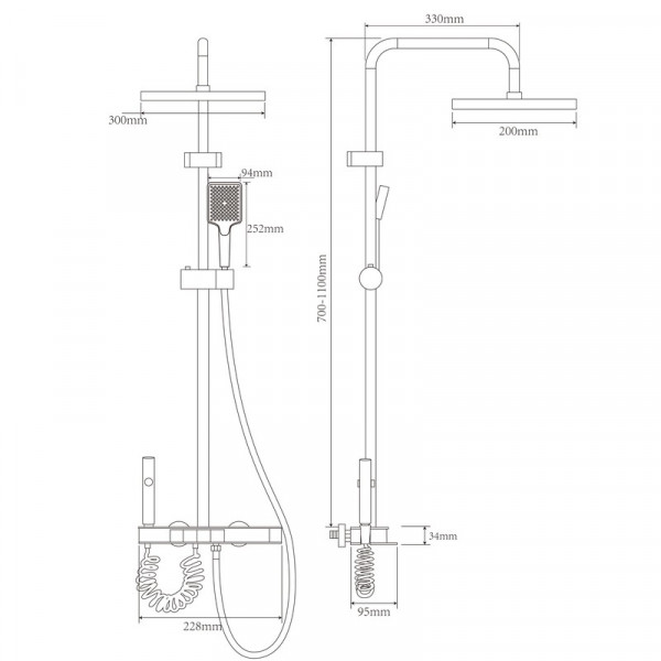 Душова колона зі змішувачем з кнопковим перемикачем з алюмінію CHAMPION PBD-009-J BLACK, 4 режими (CH6549)
