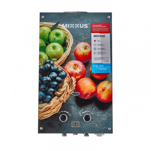 Газова колонка MIXXUS GWH-0310 BASIC GLASS димохідна 10 л/хв (панель зі скла з малюнком) (WH0024)